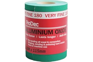 ProDec 10m Roll 180 Grit Grado molto fine verde ossido di alluminio carta abrasiva per la levigatura di legno, vernice, gesso, stucco, metallo e altro, 115 millimetri di larghezza carta vetrata