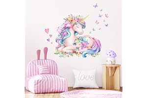 DECVICTOR Adesivi Murali Unicorno acquerellato Adesivi da Parete Unicorno carino addormentato Adesivo Muro Decorativo per Ragazza Bambini Camera da Letto Stanza Della Scuola Materna Muro