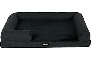 HMTOPE Orthopädisches Hundebett, Hundesofa, hohen Rand, Hundekissen, Hundekorb, Abnehmbar und waschbar, Grosse Hunde & MittelgroßeHunde, Schwarzgrau, 106cm