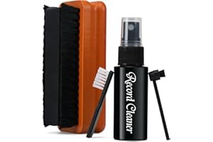 KULLOOMII Kit de limpieza de discos de vinilo 4 en 1, kit de limpieza de discos de vinilo para álbumes de discos, incluye cepillo de terciopelo y microfibra 2 en 1, líquido de limpieza XL, plumero y cepillo