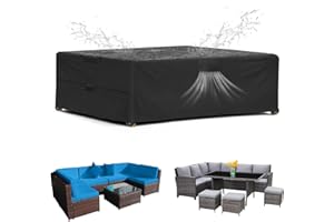 SIRUITON Coperture per Mobili da Giardino, Tessuto Oxford 420D Resistente, Impermeabile, Antivento, Anti-UV, Copertura per Tavolo Esterno con Sfiato d'Aria, rettangolare (213×132×74cm) - Nero