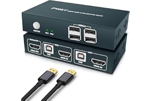 STEETEK KVM Switch HDMI a 2 Porte, 4K@30Hz USB2.0 per 2 PC 1 Monitor Switch, Interruttore a Pulsante, Switch KVM con 2 cavi HDMI e 2 cavi USB, Adattamento Automatico di EDID