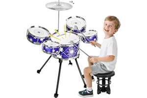 QIQUBOX Upgrade Schlagzeug Spielzeug Kinder 2-4 Jazz Schlagzeug mit Hocker Musikinstrument Spielzeug für 3 4 5 Jahre alte Mädchen Jungen Geschenke