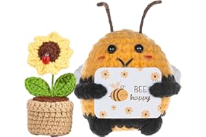 Rehecher Mini giocattoli lavorati a maglia da 2 pezzi, ape positiva, girasole divertente, simpatico regalo per abbraccio tascabile, regalo fortunato per donne con bambini