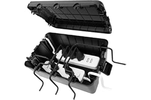 RISEMART extra große kabelbox (32 * 21 * 13 cm), IP54 wasserdicht, 7 Kabeleingänge und -ausgänge (3 vorne und 4 seitlich) Outdoor kabel safe box, Timer-Steckdose, Polypropylen, schwarz