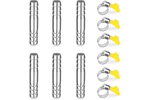 ELEGRIP Edelstahl Schlauch Barb, 6 Stück 10mm Gerader Schlauchverbinder Adapter, 2 Wege Tüllenverbinder Schlauchanschluss mit Schlauchschellen für Kraftstoff, Luft, Wasserleitung