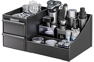 DancesCat Organizer Kosmetyków Dla Mężczyzn, Organizer Na Stół Łazienkowy,Toaletkę Z Szufladami, Pudełko Organizer Na Kosmetyki I Pielęgnację, Stojak Na Perfumy, Akcesoria Do Sypialni (Czarny Matowy)
