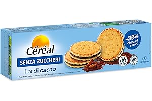 Céréal Biscotti SENZA ZUCCHERI, Fior di Cacao merendine dolci senza zuccheri, 185 g