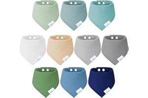 Miyacare 10 Stück Halstuch Baby, Lätzchen Baby, Dreieckstuch Baby, Weiche Absorbierende Musselin Halstuch Baby, mit 2 Verstellbare Druckknöpfe Baby Dreieckstuch, Junge, Mädchen, Unisex