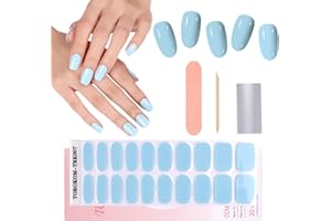 EBANKU Semi Cured Gel Nail Strips,Blue Gel Nail Strips Long Lasting Waterproof Real Nail Polish Strips Wraps Stickers With Cuticle Stick, Nail File, Nail Wipes & Sealing(UV/LED Lamp Required)