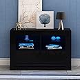 100CM TV Stand Storage Unit Living Room Furniture TV Cabinets RGB LED TV Stand Sideboard Matt (Black, With LED)