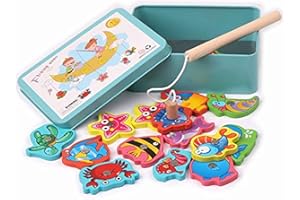 LHKJ Juego de Pesca Magnético para Niños - 3D Puzzles de Madera Con Caja - Regalo de Cumpleaños y Navidad para 3 4 5 Años