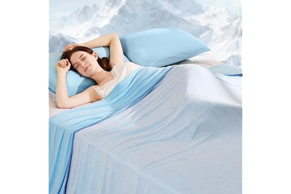 Elegear Kylfilt 200 x 220 cm, Arc-Chill 3,0 självkylande sommarfilt tunn | Dubbel köldkänsla absorberar kroppsvärme, Q-max >0,5 japanska kylfibrer, kylande filt för människor säng isblå