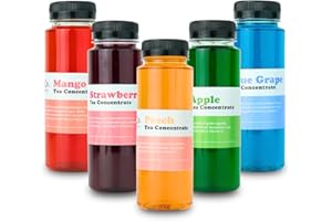 TEMPO TEA BAR Fruit Tea Concentrate Bundle - Strawberry, Mango, Peach, Blue Grape, Apple, Low Calorie, Low Sugar, Serves 40