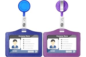 Vicloon Porta Badge, 2pcs Porta badge identificativo, PU Colorato Orizzontale Retrattili in Pelle con Clip per Carta Ufficio, Carta D'identità, Pass Bus (Viola & Blu scuro)
