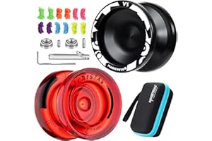 SHUNGRU Pacchetto di 2 Yoyo per bambini, Dual Funtion Metallo Yoyo V3 nero;Professionale Yoyo K2 rosso cistal con 12 corde Yoyo, 2 borse Yoyo Case, strumento di rimozione cuscinetto