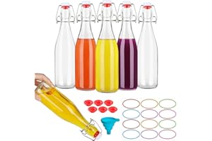 EkkoVla 6 Pack 375ml Swing Top Glass Bottles, 12 oz Flip Top Brewing Bottles with Airtight Rubber Seal Flip Caps for Kombucha, Beverages, Oil, Beer, Kefir, Vinegar, Wine