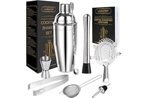 LIVEHITOP Cocktail Making Set, 9Pcs Stainless Steel Bartender Kit Professional Cocktail Shaker Set with 750ML Boston Shaker for Home, Bar, Party