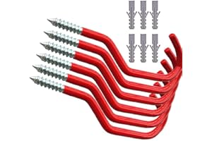 Coocnh Bike Hooks Heavy Duty Bicycle Storage Hooks Set Screw-in Utility Storage Hangers Shed Garage Garden Hook Plastic Coated Wall Mounted/Ceiling for Mountain/Road Bikes Red Pack of 6