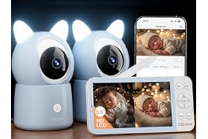 CZEview Babyphone Caméra 2K & Ultra Grand Moniteur HD 5,5", Qualité d'image au Top, 360°, APP, Veilleuse & Musique, Vision Nocturne, Caméra Bébé, Détection Pleur Mouvement & Alerte (2 Caméras)