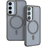 Ehr. Samsung Galaxy S24 FE ile Uyumlu Magsafe Wireless Şarj &Ouml;zellikli Kamera Standlı L&uuml;ks Mat Silikon Kılıf [Lens Koruyucu He