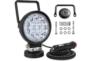 Willpower 1pcs Faro da Lavoro Led con base magnetica, Proiettore portatile da 4 pollici 42W, faro led 12v per auto SUV rimorchio trattore camion campeggio