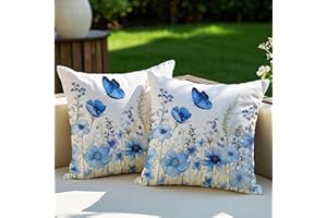 Vorysum 2er Set Outdoor Kissen Blau Blumen Dekokissen Wetterfest Kissenbezug Sommer Modern Kissenbezüge für Garten Sofa Couch Wohnzimmer Schlafzimmer Doppelseitiges Muster 45x45 cm