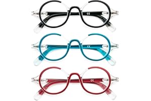 KoKoBin Opakowanie 3 Okulary do czytania dla kobiet i mężczyzn Retro Round Oversized Frame Anti Light Blue Spring Zipper Okulary (Opakowanie 3, 2.5)