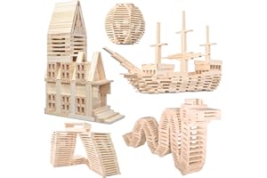 NiToy 200 Stück Holzbausteine, Kreative Montessori STEM Bauklötze aus Natur Kiefernholz, Sensorisches Spielzeug für Kinder, Bildungs-Lernspielzeug ab 1 Jahr, 3D Raumstapelspiele für Jungen und Mädchen