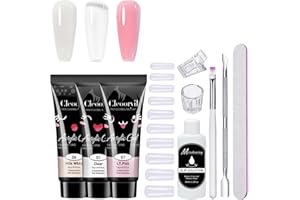 GUOUURR Poly Gel Nail Kit for Beginners - 10pc Full Set with Clear White Pink & 15ML Builder PolyGel | Gel X Nail Extension Kit | Professional Salon Quality DIY Manicure Tools