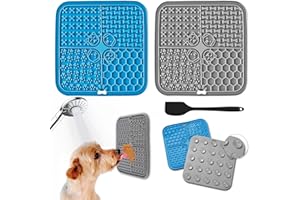 ROELLY Alfombra para Lamer 2 Piezas y 1 Espátula de Silicona, Lick Mat para Perros y Gatos, Almohadilla con Ventosa Sin BPA, para Bañar, Alimentar y Entrenar