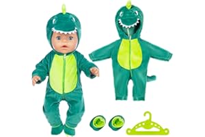 CARREUTY Baby Doll Dinosaur Clothes for 14-17 Inch / 35-43cm Newborn Baby Dolls Clothes Outfits Reborn Baby Doll Outfits Long Sleeve Overalls with Hanger Socks Hat Green