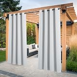Produktbild von PONY DANCE Terrasse Vorhänge Outdoor Gardinen Wetterfest 2er Set H 274 X B 132 Cm Outdoorvorhang Wasserdicht Sichtschutz & Sonnenschutz Balkon Vorhang Blickdicht Ösenschal, Grau