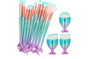 TENMON LHEI Lovely Gradual Blue Makeup Brushes Set 13pcs 3D Mermaid Makeup Brush Cosmetic Brushes Eyeshadow Eyeliner Blush Brushes