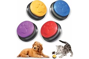 SUHSAI 4 x Pulsanti per Cani Parlanti - Gioco per Cani Indistruttibile, Pulsanti Registrabili con Suono 30 Secondi, Buzzer Button con Zampa per Addestramento Animali.