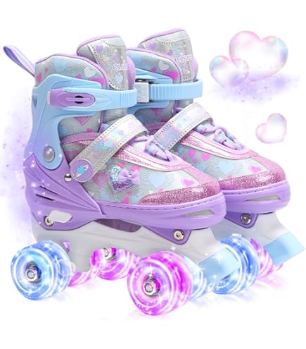 Unicorn Inline Skates voor meisjes Kindermaten verstelbaar met alle lichtgevende wielen Rainbow Inline Skates voor beginnende tieners (Regenboog, M(34~37