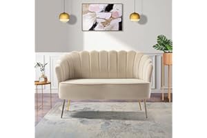 FABRICATION HAUS Velvet 2 Seater Sofa Upholstered Loveseat Couch with Metal Legs Arm Backrest for Living Room Bedroom & Lounge, Beige