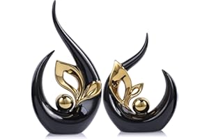LCCCK Abstrakte Skulpturen, Heimdekoration, Keramik-Kunststatue, coole Sachen für Regale und TV-Ständer, Gold-Akzent, Unterhaltungszentrum, ideale Dekoration für Kamin, Couchtisch, Esstisch, Schwarz / Gold