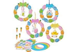 DKINY 8 Stück Ostern Kränze Bastelsets für Kinder Osterkranz Mix & Match Deko Anhänger mit Osterküken Osterhase Ostereier Moosgummi Teilen Kunst und Bastelhandwerk Osterdeko zum Basteln für Ostern
