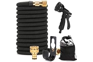 EVERGD Expandable Garden Hose, Upgraded 3-Layer Latex Lightweight Hose Pipe, 3/4"&1/2" Solid Brass Connectors, Black No-Kink Flexible Water Hose with 8 Function Spray (25FT)