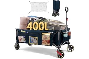 Portal 300L Festival Trolley on Wheels XXL Extended with Brakes Camping Trolley Cart Heavy Duty Beach Wagon Longer Pull along Collapsible Garden Cart Hand Truck Trailer Buggy for Fishing Picnic 160KG
