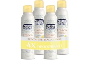 Neutro Roberts Deodorante Spray Fresco Giallo, Bergamotto e Zenzero, Zero Sali di Alluminio, Zero Macchie, con Puro Olio di Glicerina, Uomo e Donna, Dermatologicamente testato, 48h - 4 Pezzi da 150 ml