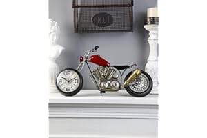 AOROTOE Vintage Motorcycle Desk Clock, Red, Battery Operated, 17.3 in L, 2.5 in W, 7.8 in H