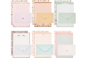 KSIWRE 54 PCS Stationery Set with Envelopes,36 Writing Paper+18 Envelopes,Cute Lined Stationery Paper for Writing Letters Invitations Poem Office School Supplies