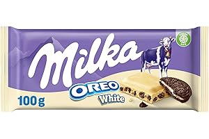 Milka Oreo Tableta de Chocolate Blanco con Trozos con Galleta Oreo y Relleno de Vainilla, 100 g