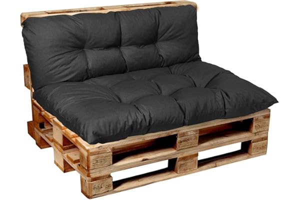 Garden Factory Cojines para palets, Cojín de palé, Cojines para Sofas de palets Asiento, Respaldo o Juego (Set (Asiento 120x60 + Respaldo 120x40) Antracita)