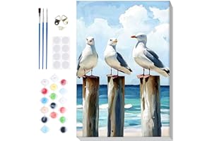 Lxmsja Seagull Paint by Numbers for Adults Beginner with Frame, Animals Painting by Numbers for Adults on Canvas, DIY Acrylic Oil Painting Kit Art and Crafts Gifts for Home Wall Decor, 8x12inch