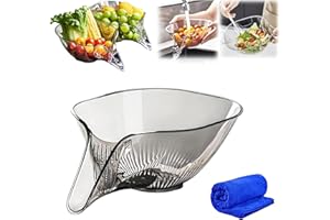 HIDRUO High Temperature Resistant Kitchen Essentials Drainage Basket, Multifunctional Kitchen Drain Basket with Strainer Container for Pasta, Fruit, Salad (Grey)