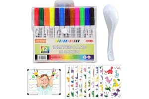 JSHENG 12 Piezas Rotuladores Mágicos Agua, Rotuladores Mágicos de Agua con Cuchara y 2 Pegatinas de Tatuajes, Rotuladores Agua Magicos, Magic Pen, para Graffiti Dibujo Escritura Pizarra Ropa (A)