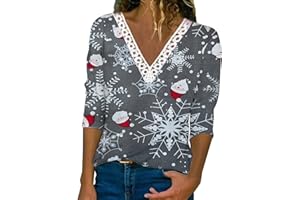 HAOLEI Christmas T Shirt for Women UK Funny Novelty Snowman Jumper Lace V Neck Tunics Long Sleeve Xmas Pullover Blouse Tops Sale Clearance Christmas Sweatshirt for Ladies